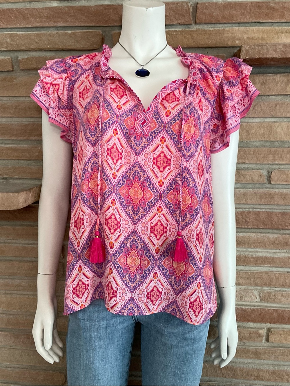 Rose + Olive Boho Ruffle Sleeve Blouse Medium